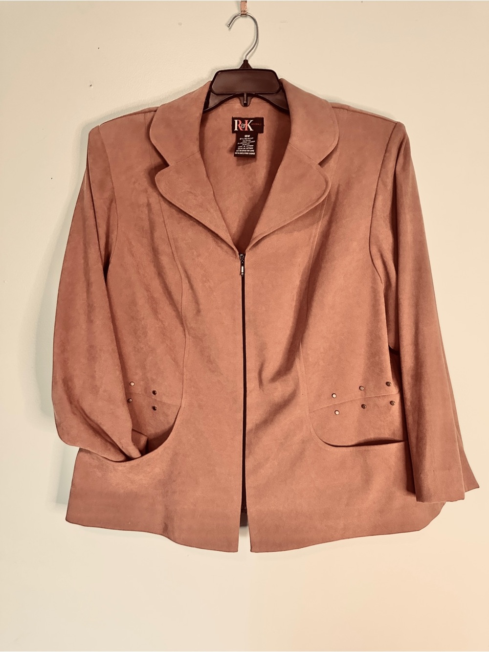 R&K Blush Pink Suede-Style Zip Blazer